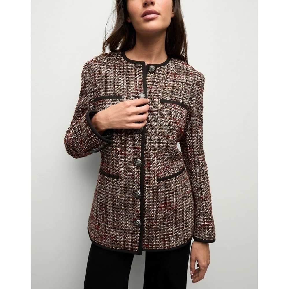 NWOT Veronica Beard Dickey Tweed Wool-Blend Watkins Collarless Jacket
